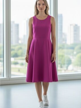 Lauren Ralph Lauren Sleeveless A-Line Midi Dress in Fuchsia